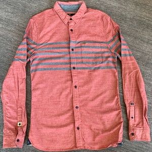 Buffalo David Bitton Red Chambray Stripe Slim Fit Button Up Long Sleeve M Shirt